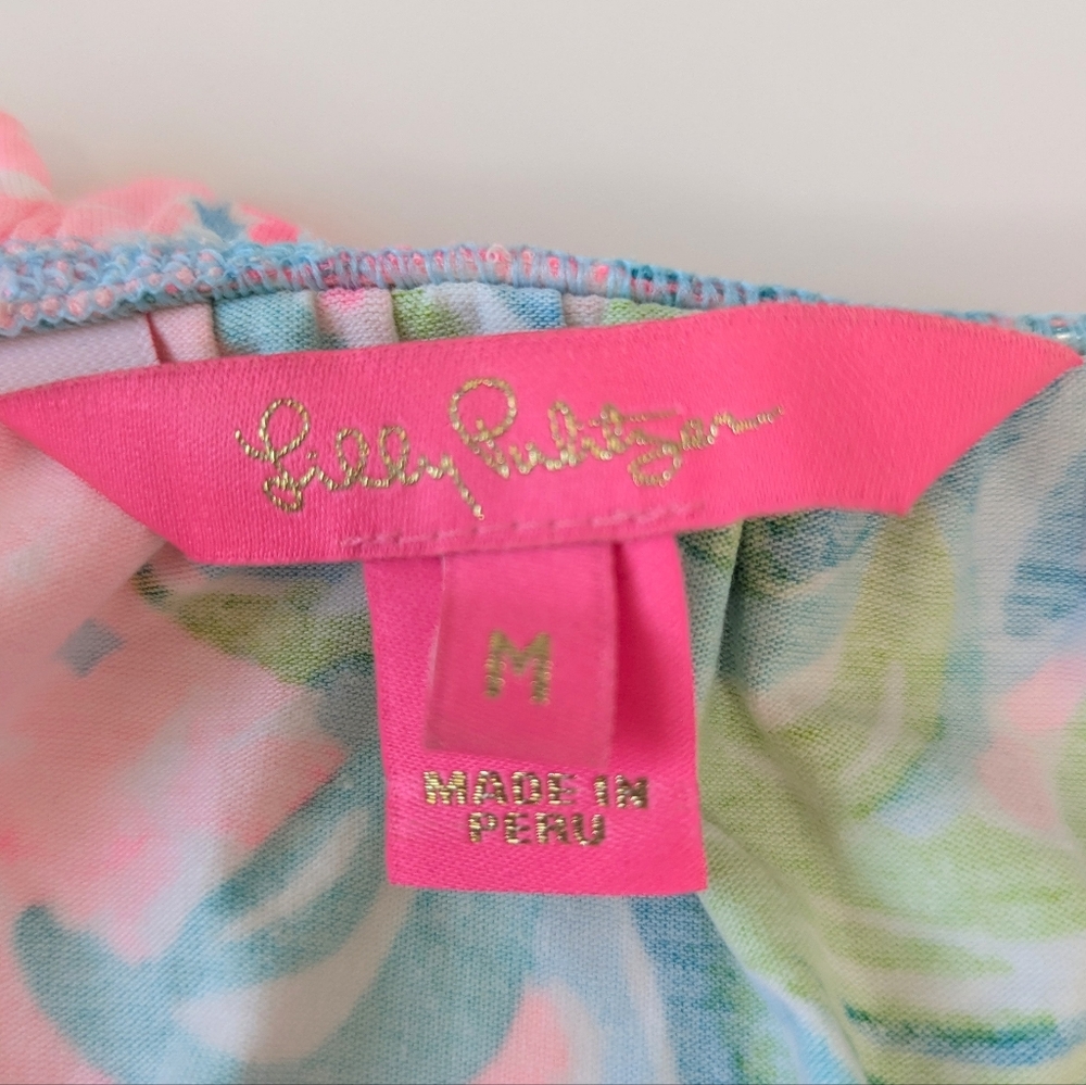 Lilly Pulitzer Pink & Teal Floral Ruffle Tank Top - Picture 9 of 10
